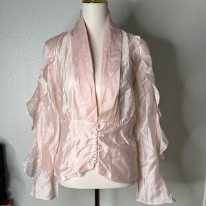 Commense NWT Light Pink Draped V-Neck Ruffled Sleeve Blouse
